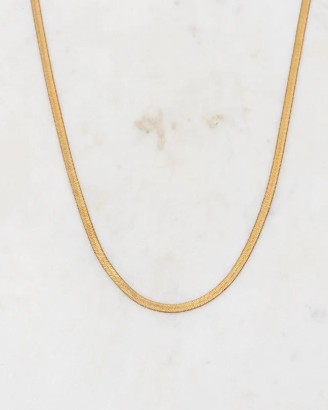 Long Gold Necklace For Casual Wear-Agnes Herringbone Gold Necklace