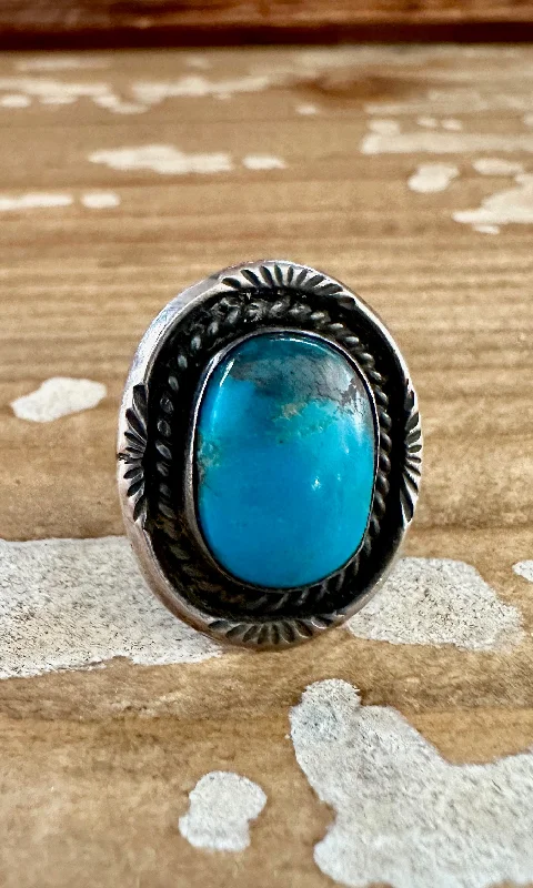 Handmade Rose Gold Engagement Rings For Brides-OCEAN VIEW Sterling Silver & Turquoise Ring, Native American Style Jewelry • Size 7