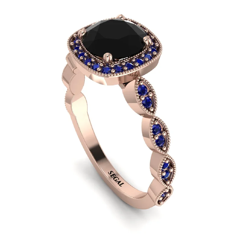 Luxury Gold Rings For Special Occasions-Vintage Inspired Black Diamond Halo Ring - Frances No. 68