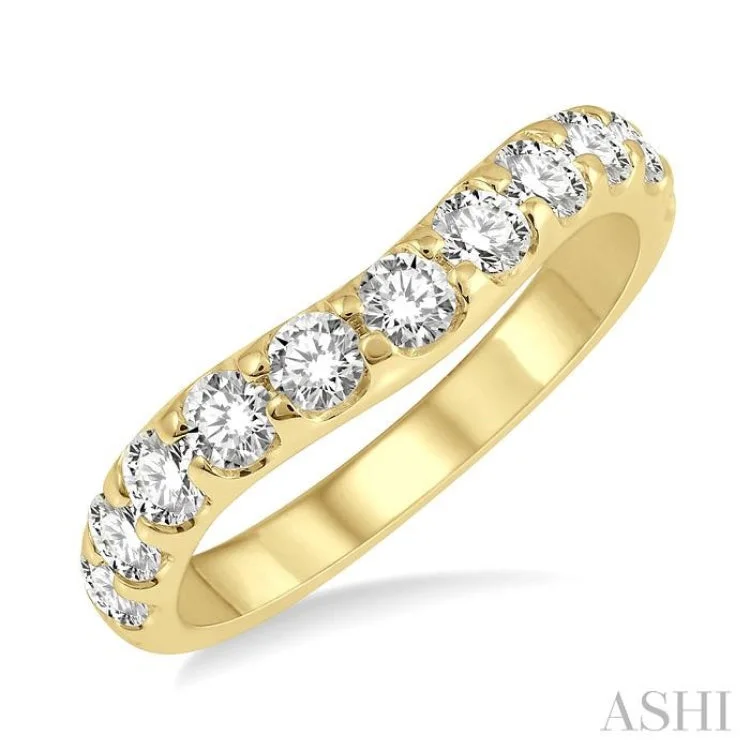 Sparkling Diamond Rings For Special Occasions-1 Ctw Arched Center Round Cut Diamond Wedding Band in 14K Yellow Gold