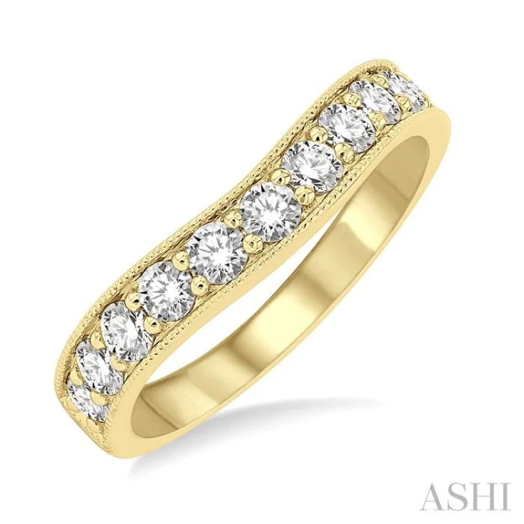 Elegant Wedding Rings For Romantic Brides-3/4 Ctw Arched Round Cut Diamond Wedding Band in 14K Yellow Gold