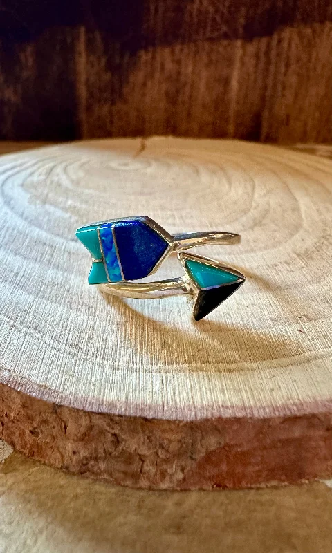 Personalized Gemstone Engagement Rings For Bridesmaids-BLUE SPIRIT ARROW Micro Inlay Ring  • Adjustable