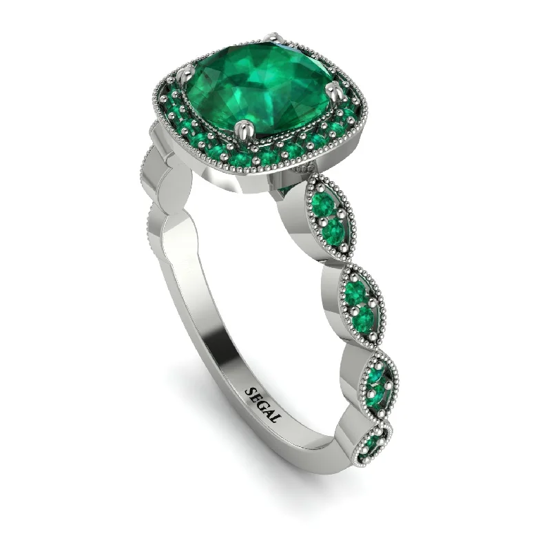 Handmade Gemstone Engagement Rings For Brides-Vintage Inspired Emerald Halo Ring - Frances No. 21