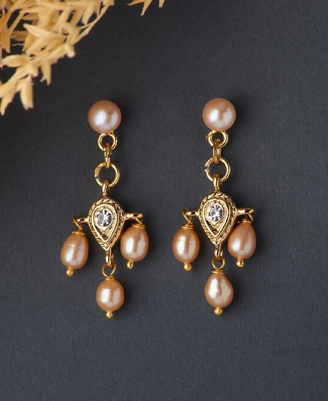 Designer Earrings For Fashionable Look-Ethnic Pearl Hanging Earrings