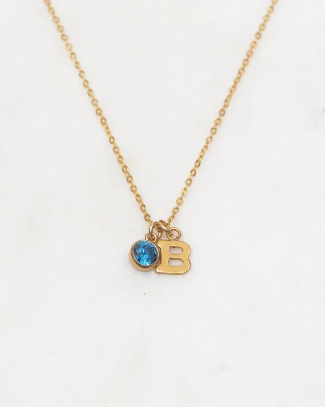 Luxury Diamond Pendant Necklace For Proposal-Initial B with Birthstone Necklace