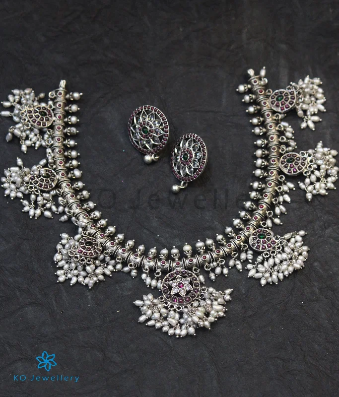 Classic Silver Necklace For Evening Wear-The Vidisha Silver Guttapusalu Necklace