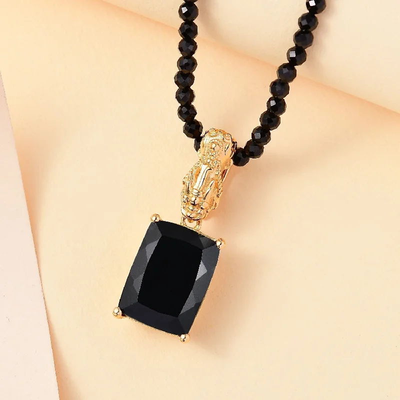 Elegant Beaded Necklace For Casual Wear-Pixiu Pendant Necklace with California Black Jade and Spinel Beads