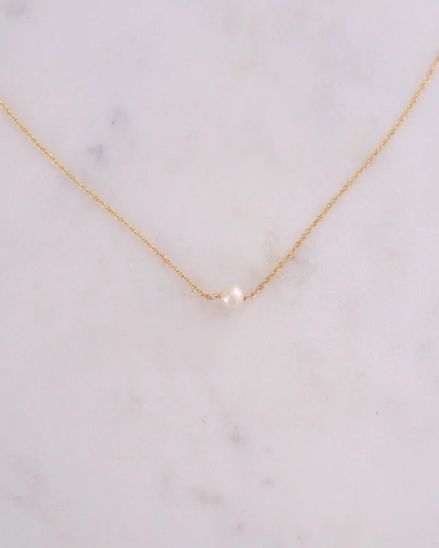 Unique Boho Necklace For Weddings-Petite Pearl Simple Necklace