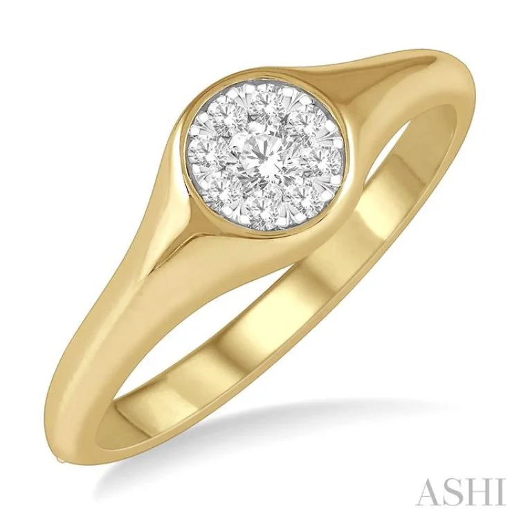 Custom Gemstone Rings For Anniversary Gifts-1/6 ctw Round Shape Lovebright Diamond Ring in 14K Yellow and White Gold