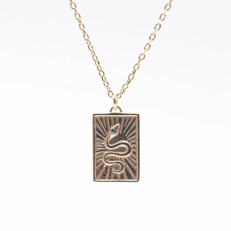 Simple Beaded Necklace For Casual Style-Gold Vermeil Square Snake Medallion Necklace