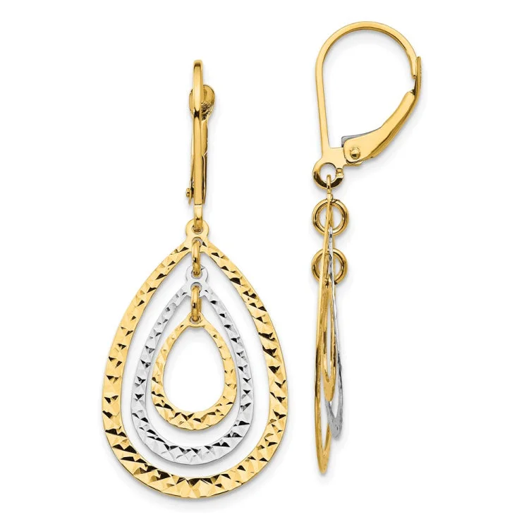 Simple Gold Drop Earrings For Day-to-Day Wear-14K Two-tone Diamond Cut Leverback Earrings