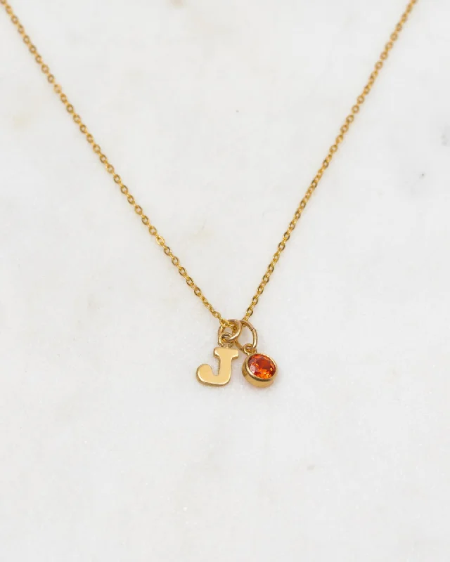 Classic Pendant Necklace For Formal Wear-Initial J with Birthstone Necklace