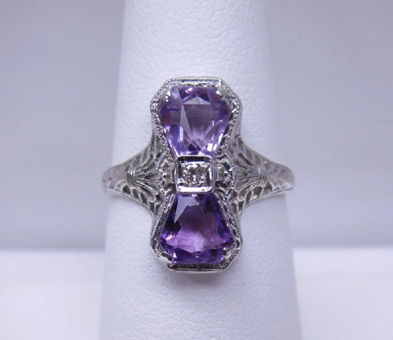 Classic Solitaire Rings For Timeless Style-14K ART DECO AMETHYST RING