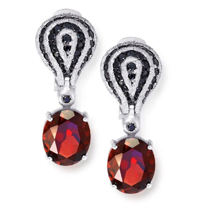 Trendy Earrings With Mixed Materials-Gold Twist Petite Earrings with Garnet & Black Spinel