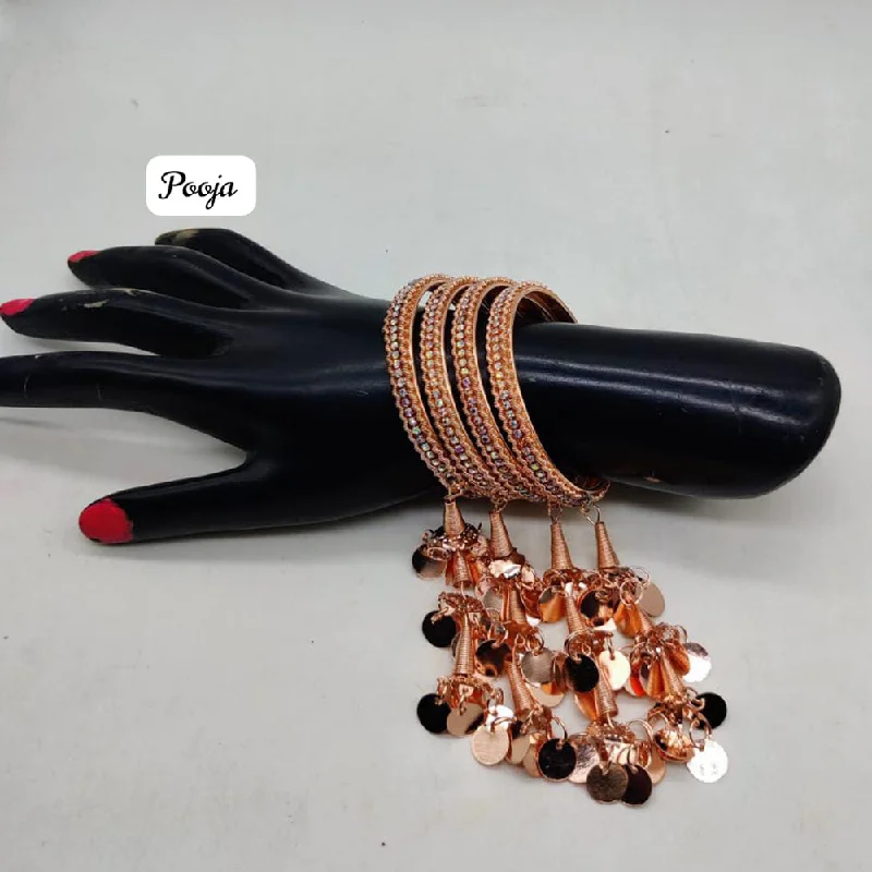 Personalized Gold Bangles For Wedding Gifts-Pooja Bagles Rose Gold Plated Bangles Set