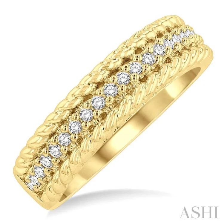 Unique Gemstone Rings For Wedding Day-1/5 ctw Rope Border Round Cut Diamond Fashion Band in 14K Yellow Gold