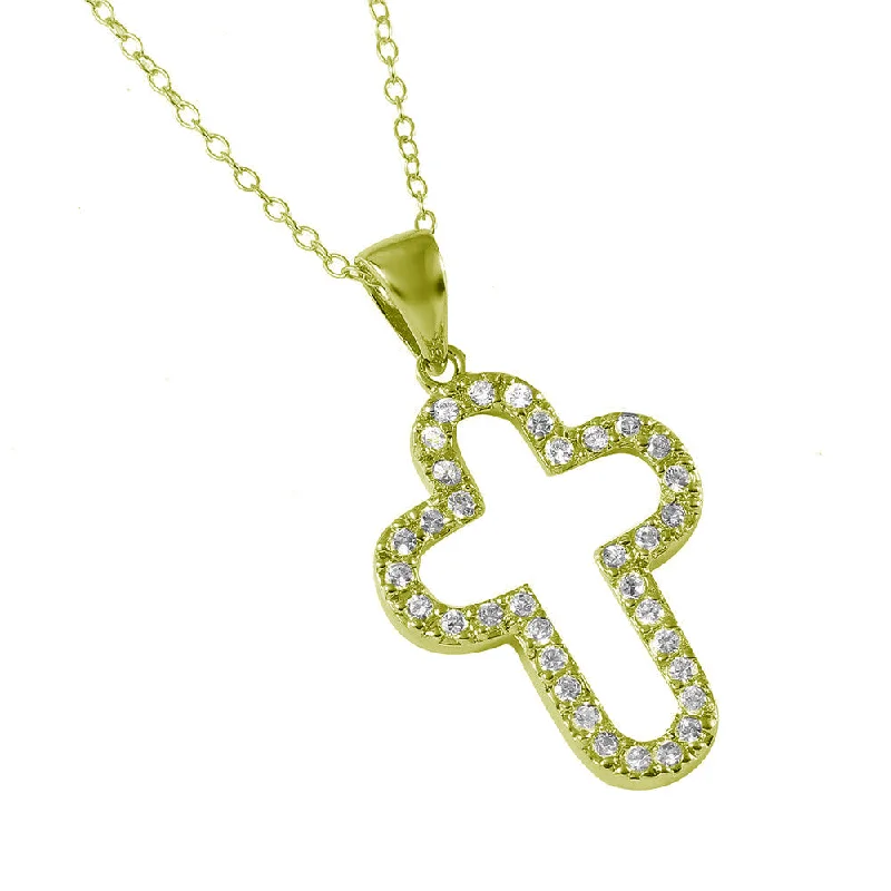 Classic Heart Pendant Necklace For Bridal Look-Gold Plated Silver 925 Open Round Cross Necklace - STP00011GP