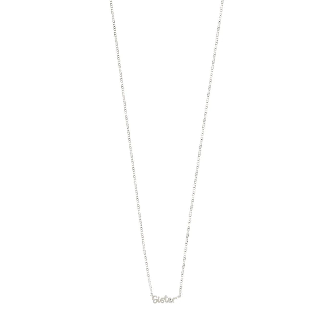 Elegant Crystal Necklace For Day Wear-Sister Script Silver Plated Necklace