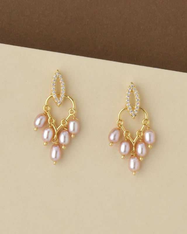 Dainty Stud Earrings For Teens-Pretty Pearl & Stone Hang Earring