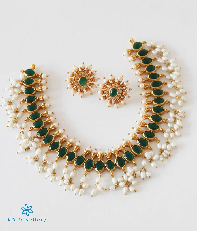 Luxury Gold Necklace For Fashion Week-The Vishruth Silver Necklace (Green)