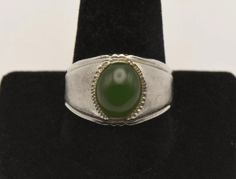 Handmade Custom Wedding Rings For Couples-Vintage Jade Sterling Silver Ring - Size 11.25