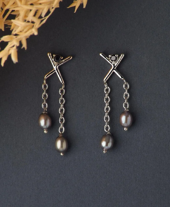 Large Beaded Earrings For Special Events-Pretty Black Hanging Earring