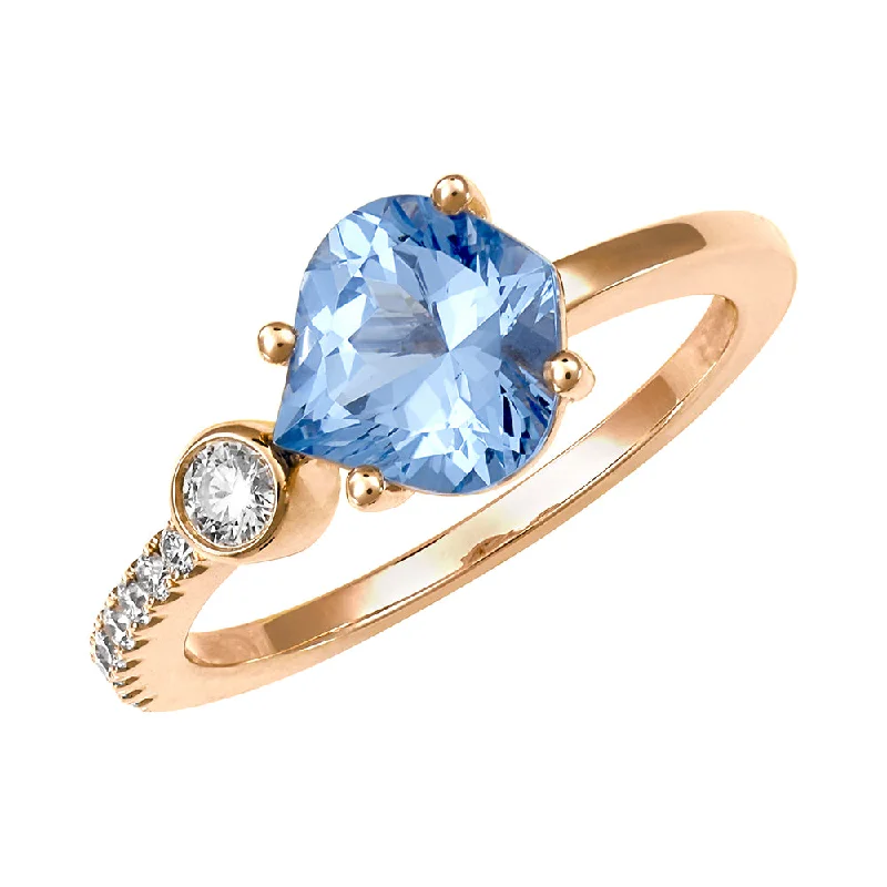 Trendy Wedding Bands With Custom Designs-14K rose gold ring featuring an onion-cut Chatham lab grown aqua blue spinel with Chatham lab grown diamond accents.