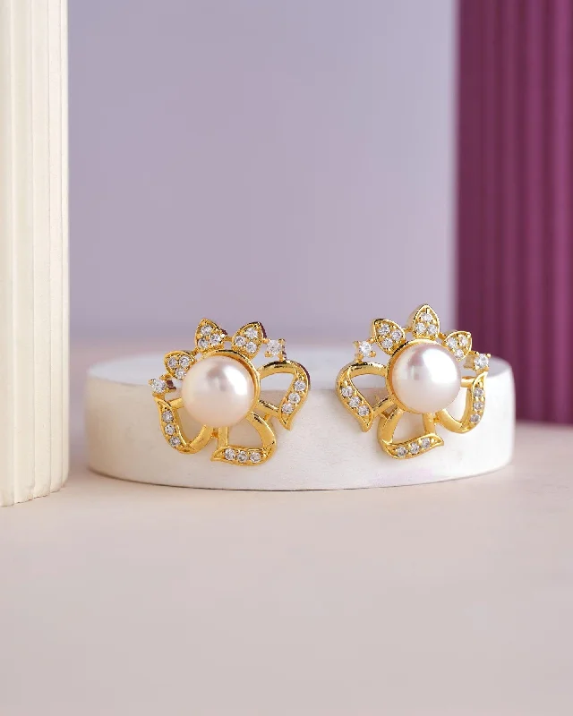 Luxury Drop Earrings With Gemstones-Delicate Stud Pearl Earring