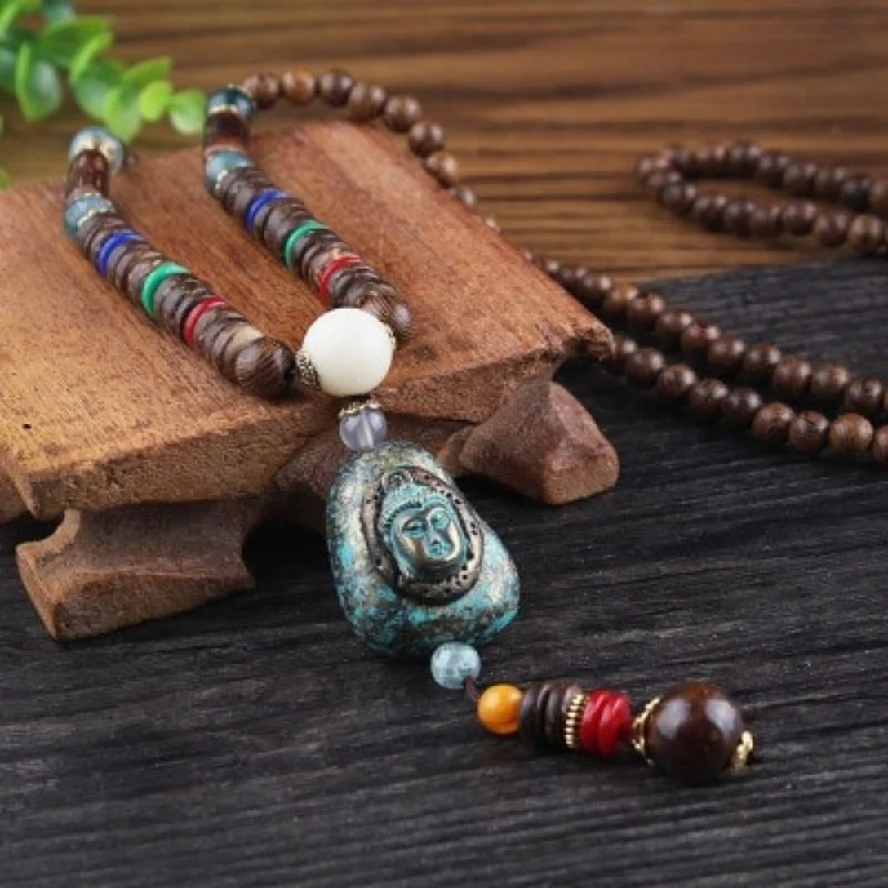 Custom Heart Pendant Necklace For Special Gifts-Ancient Buddha Mala Beads Necklace