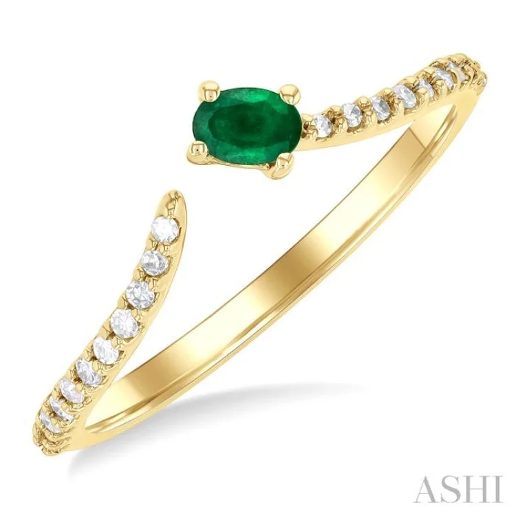 Simple Engagement Rings For Timeless Weddings-1/10 ctw Petite 4X3MM Oval Cut Emerald and Round Cut Diamond Precious Fashion Ring in 10K Yellow Gold