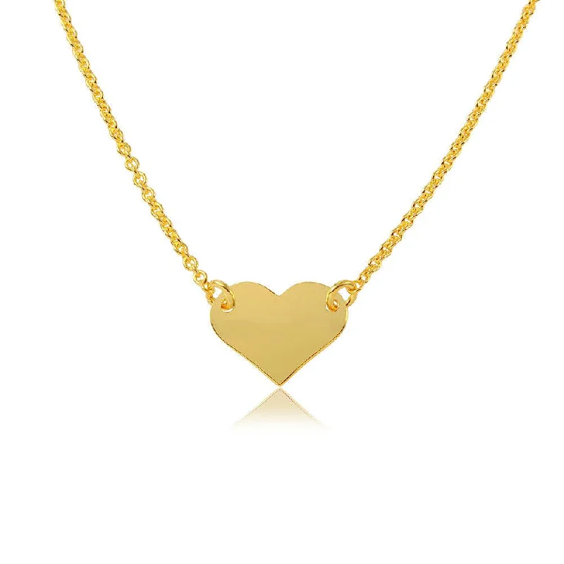 Simple Gemstone Pendant Necklace For Casual Style-Silver 925 Gold Plated High Polished Heart Necklace - DIN00044GP