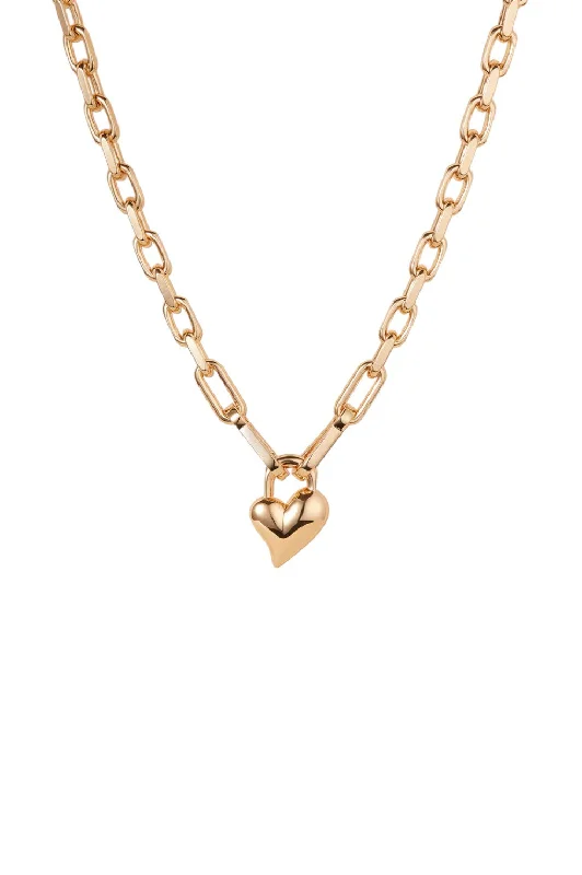 Personalized Gold Chain Necklace For Brides-Padlock Heart Pendant Necklace - Gold