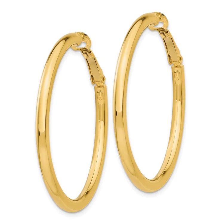 Minimalist Gold Earrings For Sophisticated Look-14k 3x35mm Polished Round Omega Back Hoop Earrings