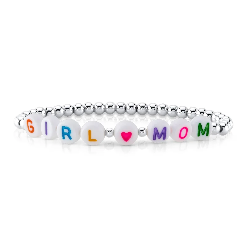 Colorful Adjustable Braided Bracelets-GIRL MOM BALL STRETCH BRACELET, RAINBOW SILVER