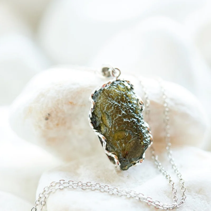 Custom Gold Necklace For Weddings-Real Raw Moldavite Crystal Necklace