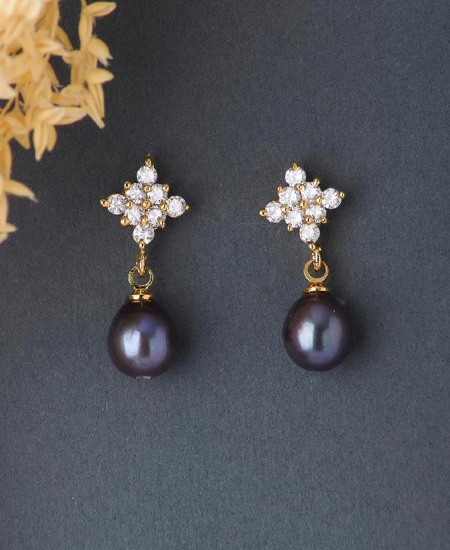 Classic Silver Earrings For Weddings-Delicate Stone Studded Earring