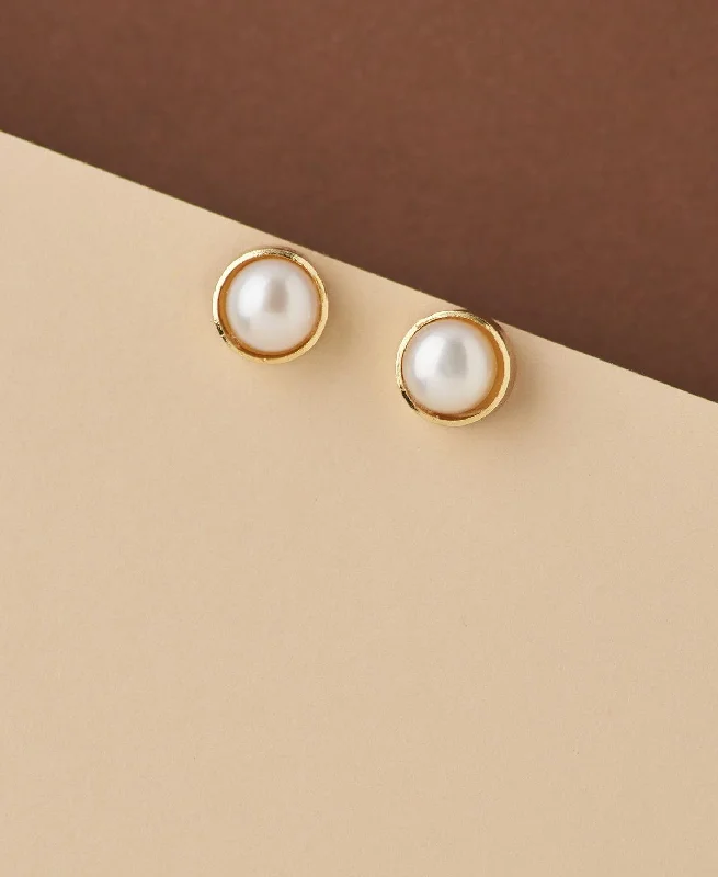 Custom Hoop Earrings For Brides-Classy White Pearl Stud Earring