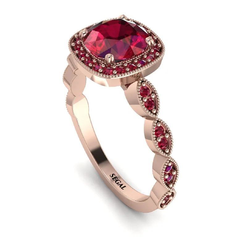 Classic Diamond Wedding Rings For Fashion Brides-Vintage Inspired Ruby Halo Ring - Frances No. 56