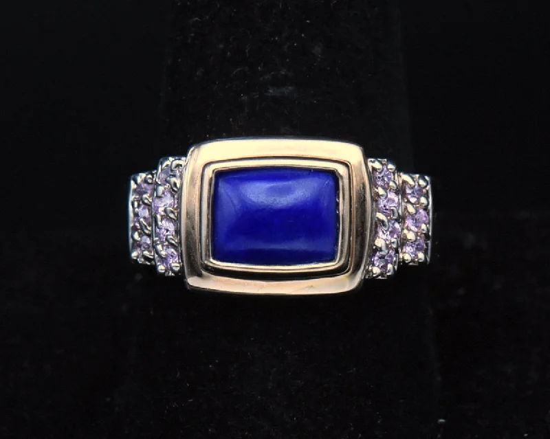 Elegant Wedding Bands For Timeless Style-Ross-Simons - Vintage Lapis Lazuli and Pink Crystal Sterling Silver Ring - Size 9.75