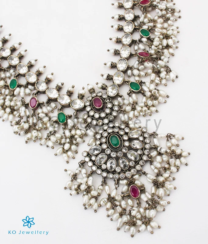 Simple Beaded Necklace For Casual Style-The Tarini Silver Guttapusalu Necklace-Long (White/Oxidised)