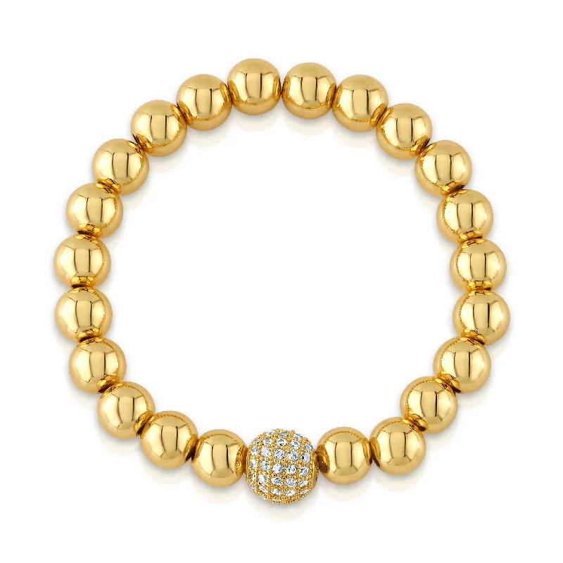 Braided Friendship Bracelets For Kids-10MM CZ BALL STRETCH BRACELET, GOLD