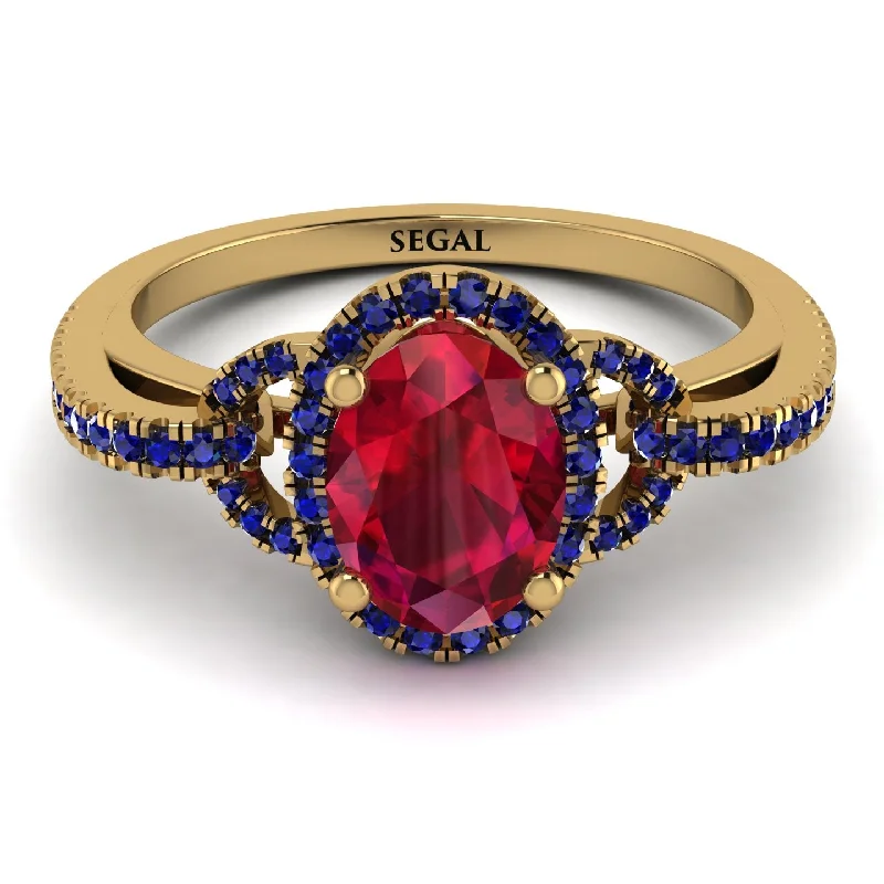 Trendy Wedding Bands For Elegant Brides-Timeless Beauty Oval Ruby Engagement Ring - Judy No. 70