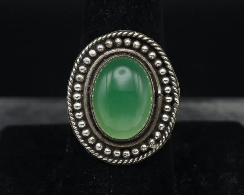 Trendy Custom Rings For Bridesmaids-Vintage Handmade Green Onyx Ring - Size 8.25