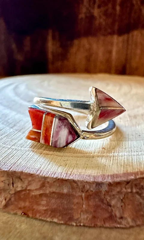 Personalized Engagement Rings With Diamonds-SPIRIT ARROW Micro Inlay Ring • Adjustable