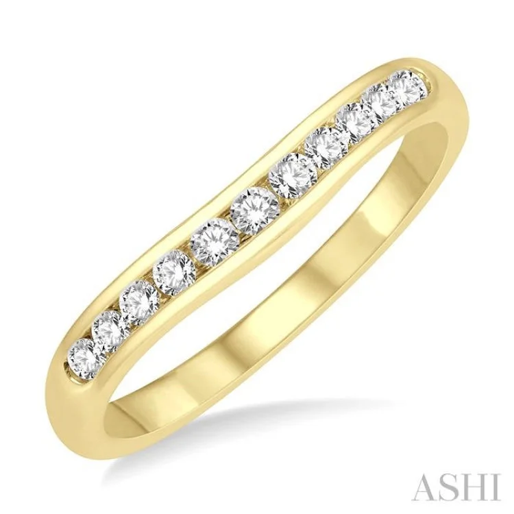 Simple Gemstone Wedding Bands For Couples-1/4 Ctw Round Cut Diamond Inlay Wedding Band in 14K Yellow Gold