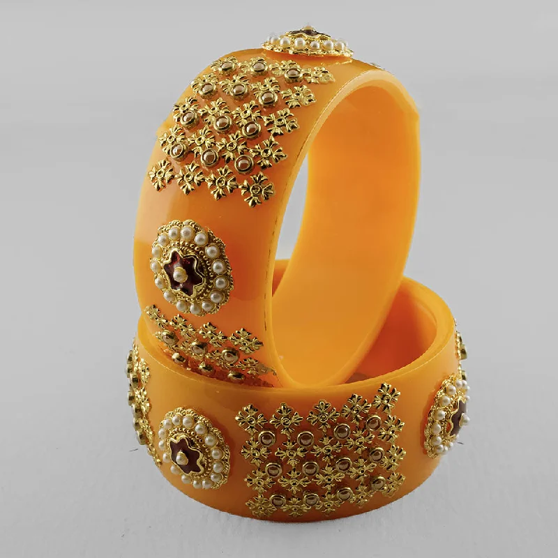 Sparkling Custom Gold Wedding Bangles For Brides-SOB Set of 2 Designer  Acrylic Bangles with Studded Kundan