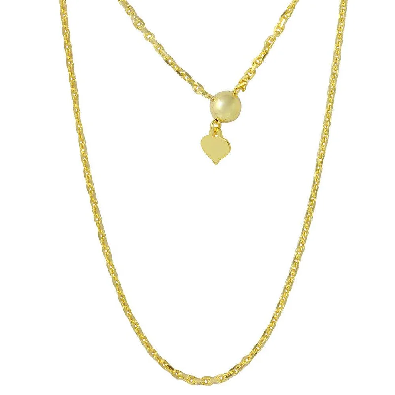 Long Boho Necklace For Casual Look-Silver 925 Gold Plated Adjustable Diamond Cut Anchor Slider Chain - DIN00028GP