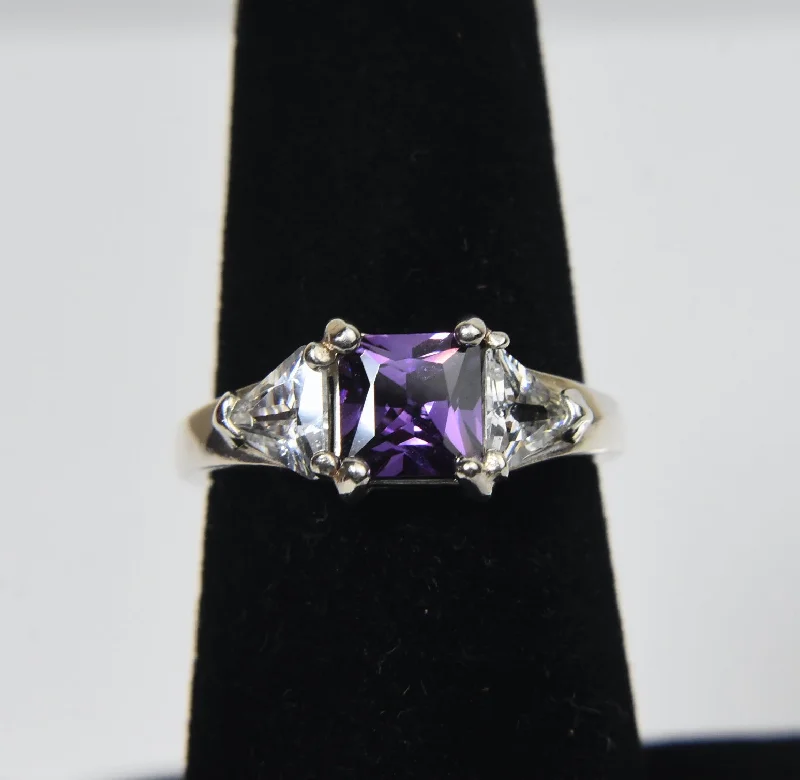 Elegant Wedding Rings For Fashion-Forward Brides-Sterling Silver Amethyst and Cubic Zirconia Ring - Size 6