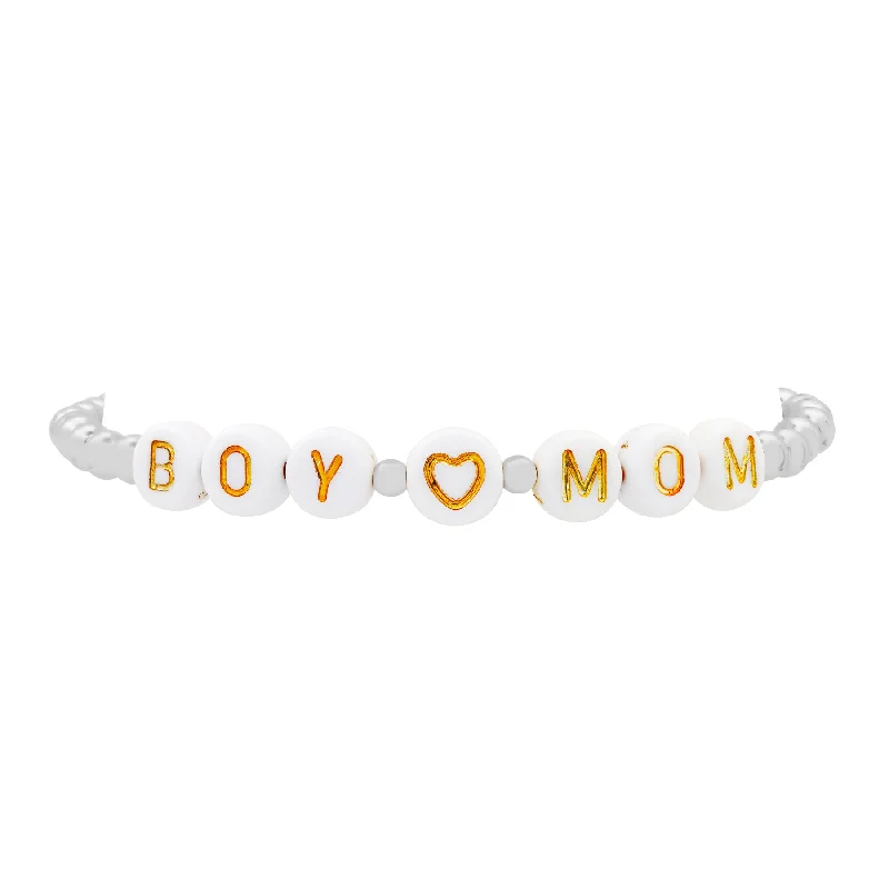 Vintage Silver Bracelets For Special Events-BOY MOM BALL STRETCH BRACELET, SILVER