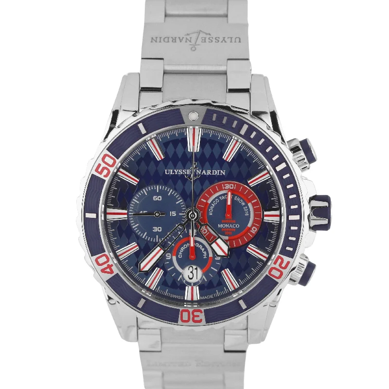 Budget-Friendly Smart Watches For Men-Ulysse Nardin Diver Chronograph Monaco LE Steel Blue 44mm 1503-151 LTD Watch